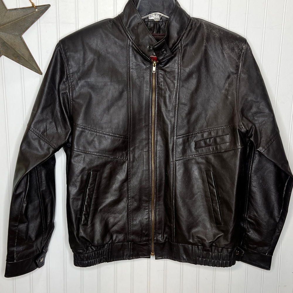 Vintage Cooper Sportswear Dark Brown  Fleece Lined Leather Jacket Size Medium